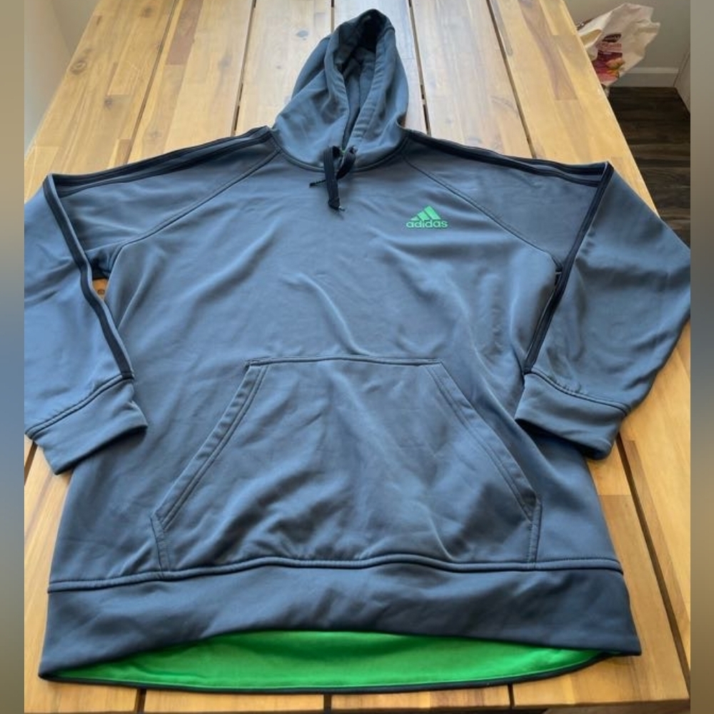 Adidas Mens Gray and Green Hoodie Sweatshirt‎ Size Extra Large